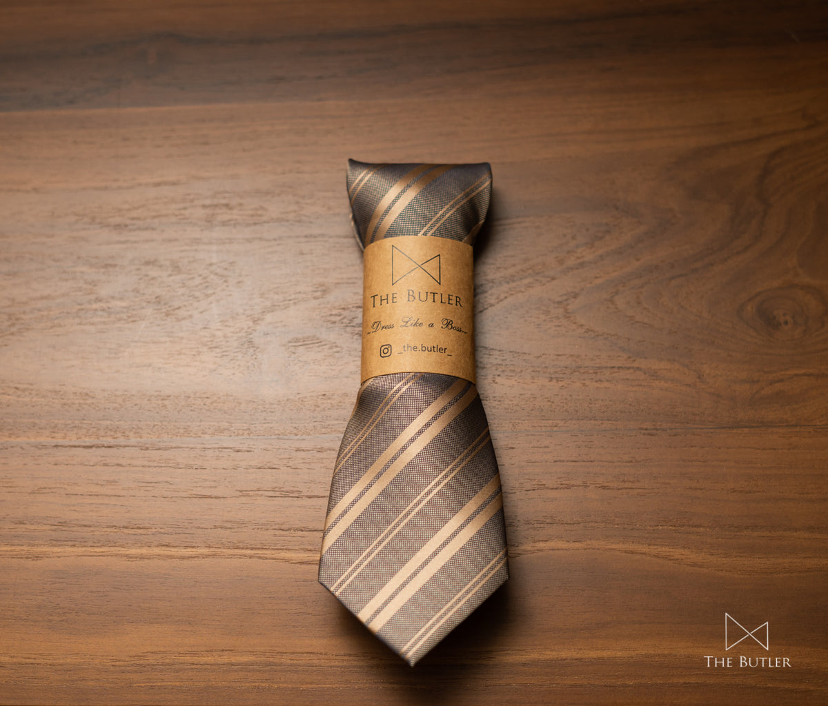 Alessandro Beige Microfiber Tie with Gold Stripes