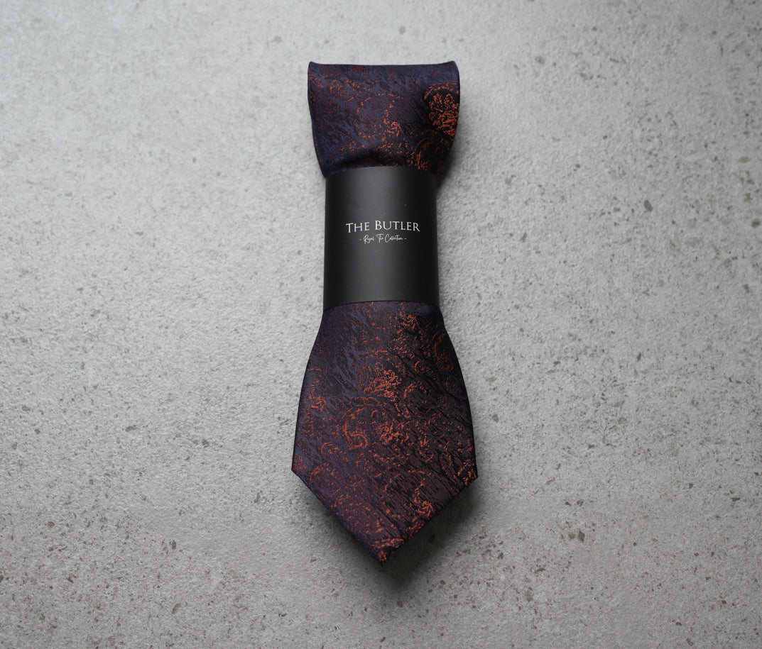 The Butler Sri Lanka Shopard Floral Mural Necktie - Red, Maroon, and Blue Gradient on Microfiber Fabric
