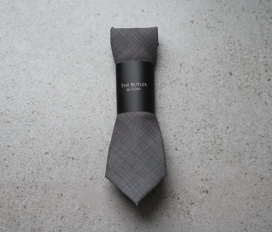 The Butler Sri Lanka Thurston Formal Necktie - Grey Wool-Blend Plaid Pattern for Office Wear