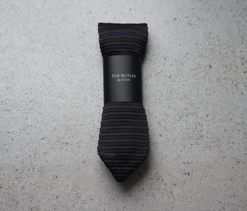 The Butler Sri Lanka Sarandon Knitted Necktie - Subtle Grey and Blue Stripes for Timeless Elegance