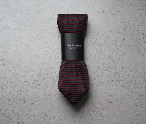 The Butler Sri Lanka Sigfried Knitted Tie - Red and Grey Stripes for Casual Elegance