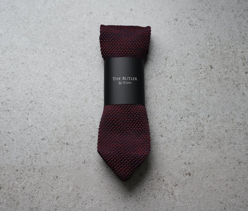 The Butler Sri Lanka Seneca Knitted Necktie - Maroon, Burgundy, and Blue with Rich Texture for Casual Elegance