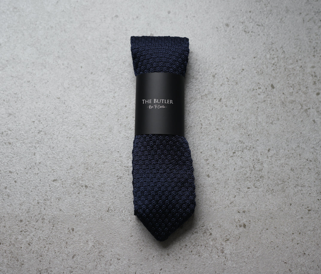 The Butler Sri Lanka Jarvis Dark Navy Knitted Necktie - Solid Dark Blue with Lovely Texture for Timeless Elegance