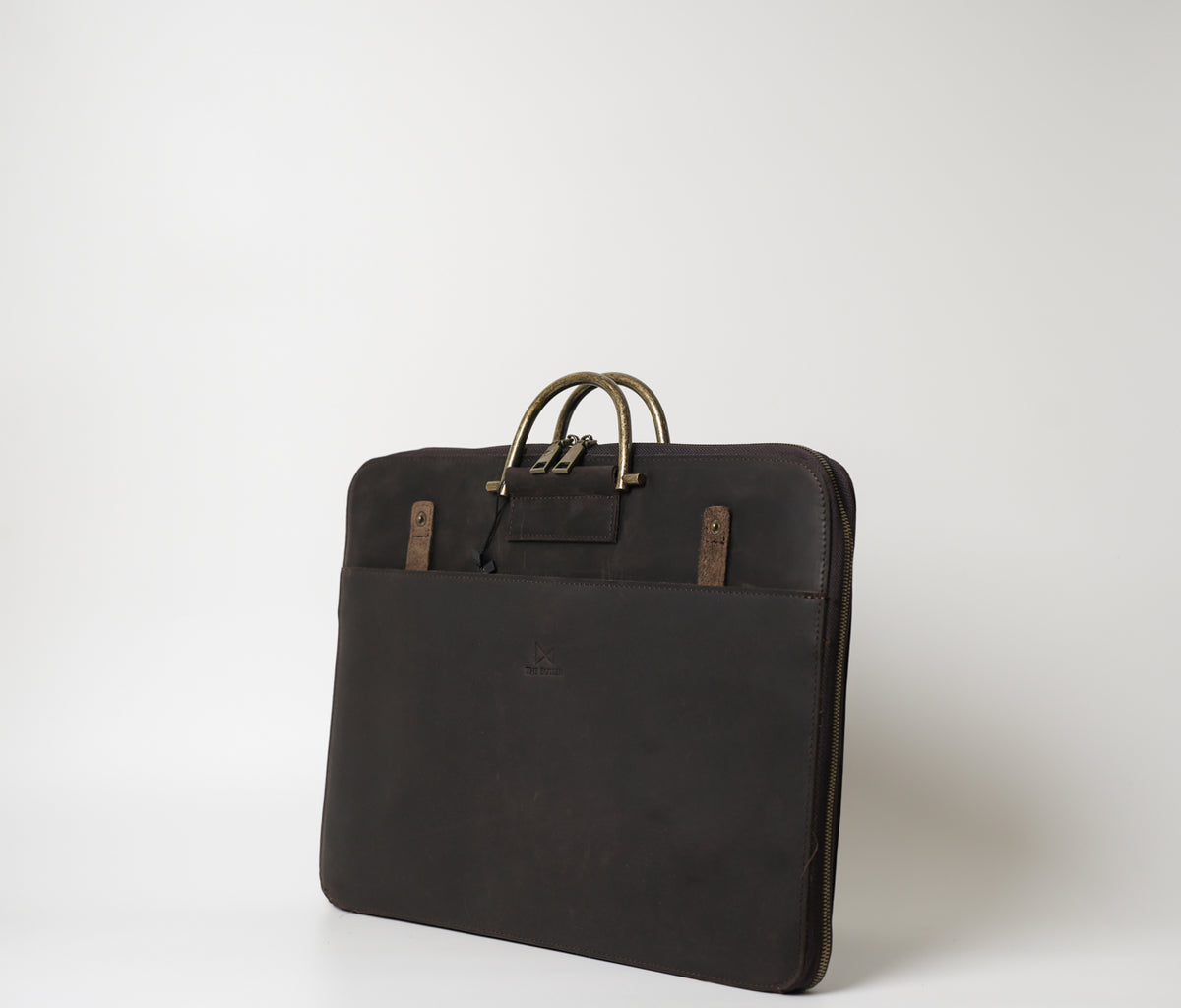 Bennett Laptop Bag – Coffee, ultra-slim crazy horse leather bag with brass handles, fits laptops up to 15”. At The Butler Sri Lanka